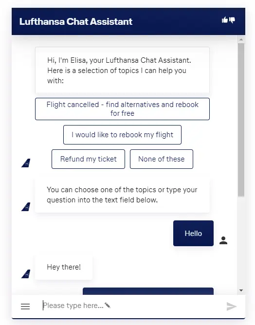 Example of an interaction with a rule-based chatbot.